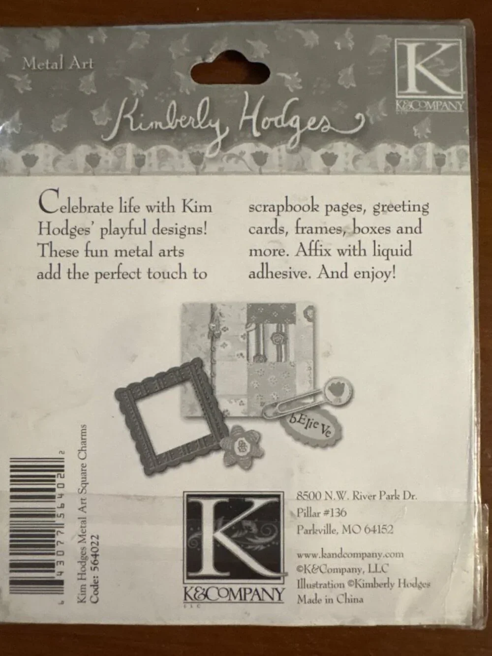 Vintage K&Co Kimberly Hodges Metal Art Square Charms Scrapbook Greeting Cards